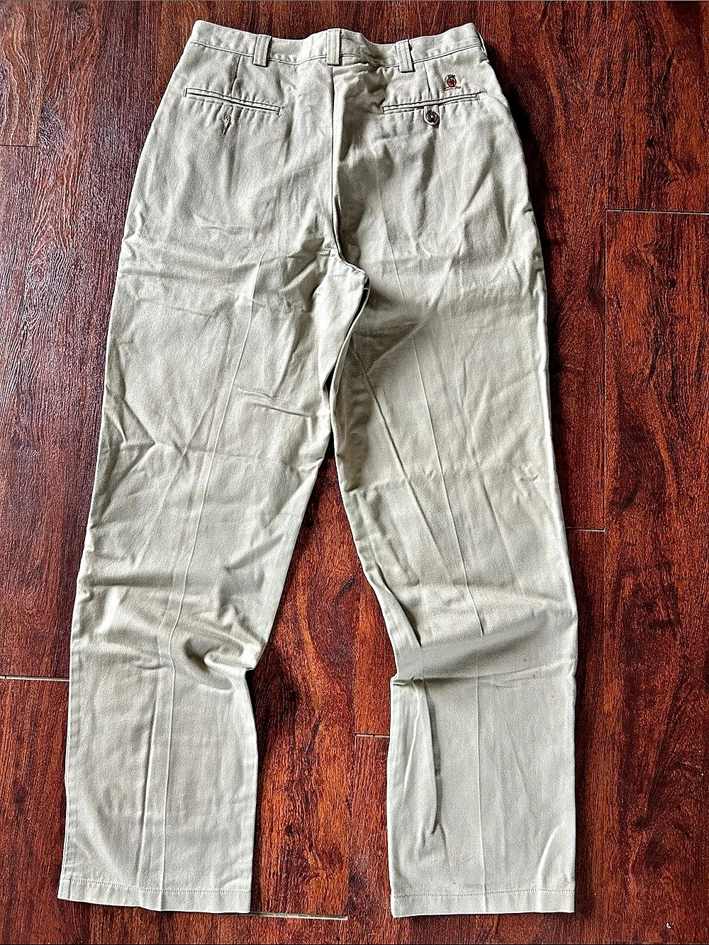 Tommy Hilfiger Vintage Pleated Crest Logo Chino Pants Beige Waist 34 x 34